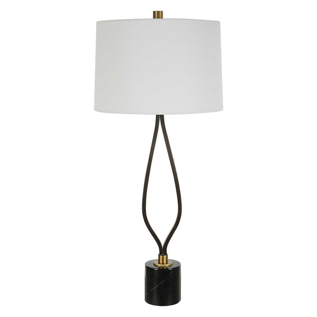 Uttermost Separate Paths Black and Marble Table Lamp With White Linen Shade