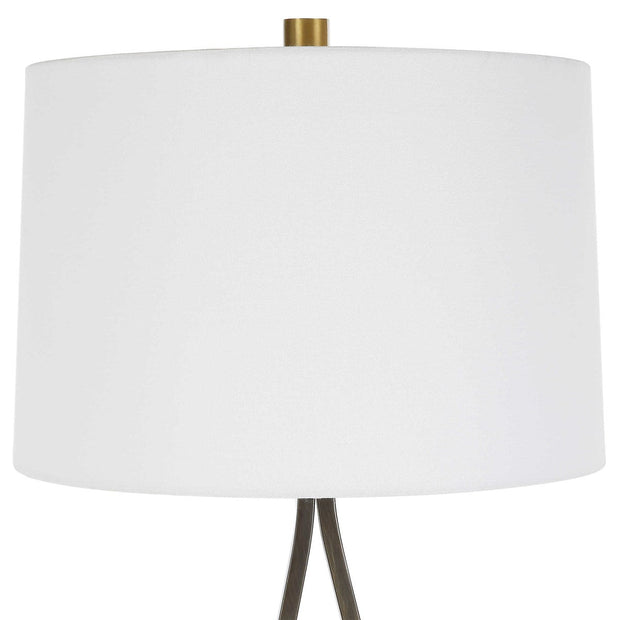 Uttermost Separate Paths Black and Marble Table Lamp With White Linen Shade
