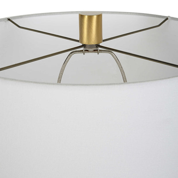 Uttermost Separate Paths Black and Marble Table Lamp With White Linen Shade