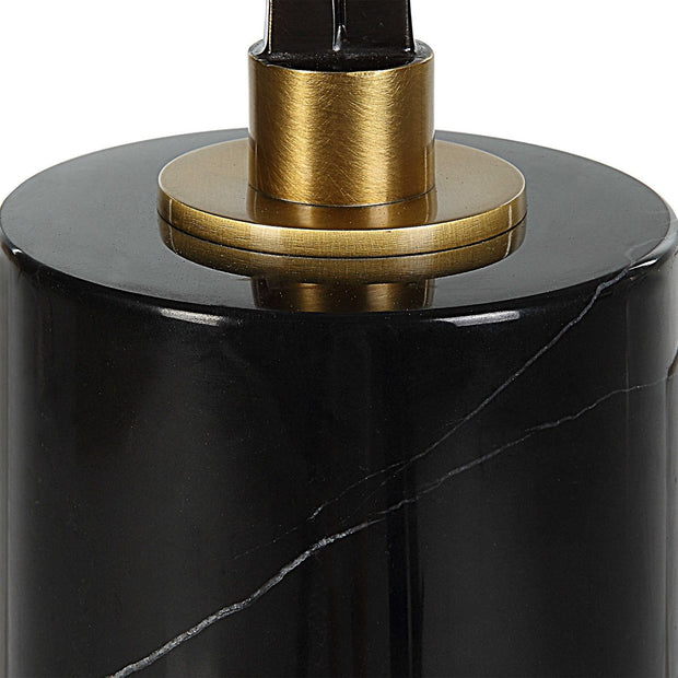 Uttermost Separate Paths Black and Marble Table Lamp With White Linen Shade