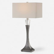 Uttermost Edison Aged Black Iron and Crystal Table Lamp With White Linen Shade