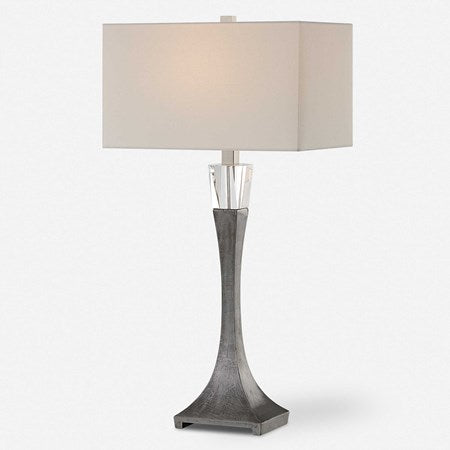 Uttermost Edison Aged Black Iron and Crystal Table Lamp With White Linen Shade