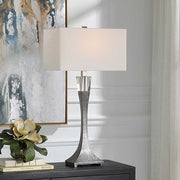 Uttermost Edison Aged Black Iron and Crystal Table Lamp With White Linen Shade