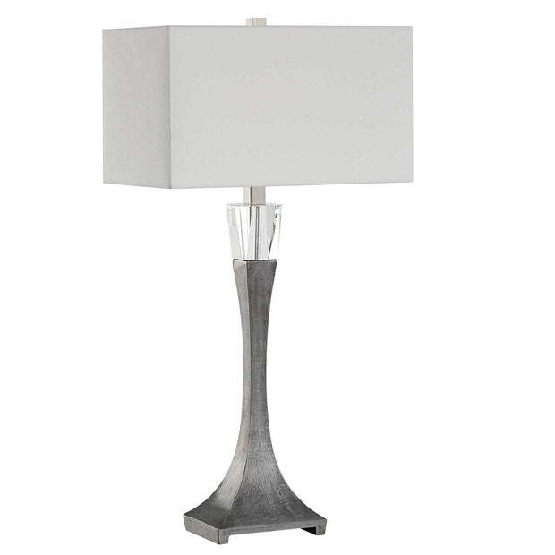 Uttermost Edison Aged Black Iron and Crystal Table Lamp With White Linen Shade