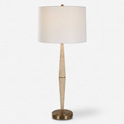 Uttermost Palu Beige Travertine Table Lamp With White Linen Shade