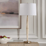 Uttermost Palu Beige Travertine Table Lamp With White Linen Shade