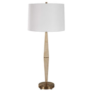 Uttermost Palu Beige Travertine Table Lamp With White Linen Shade