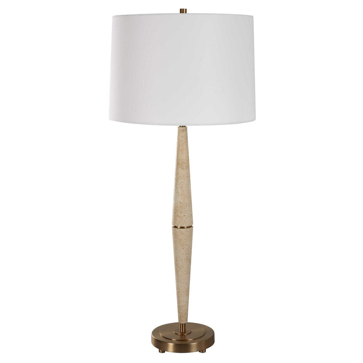 Uttermost Palu Beige Travertine Table Lamp With White Linen Shade