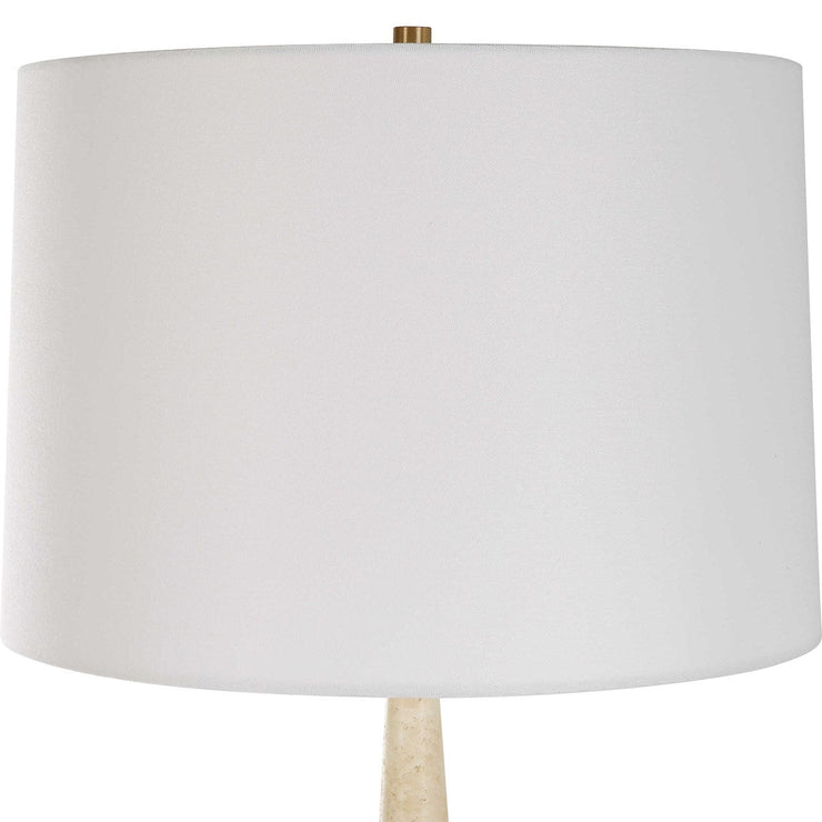 Uttermost Palu Beige Travertine Table Lamp With White Linen Shade