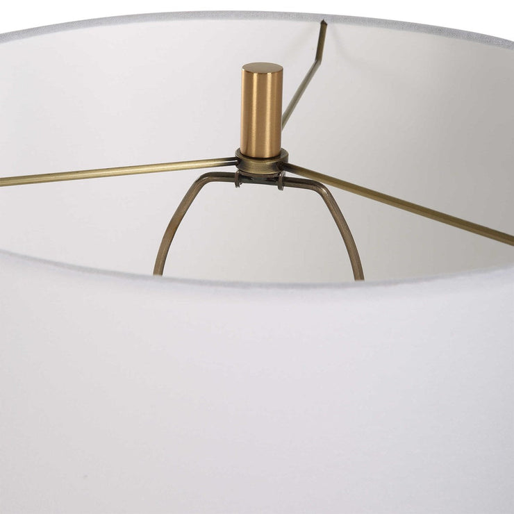 Uttermost Palu Beige Travertine Table Lamp With White Linen Shade
