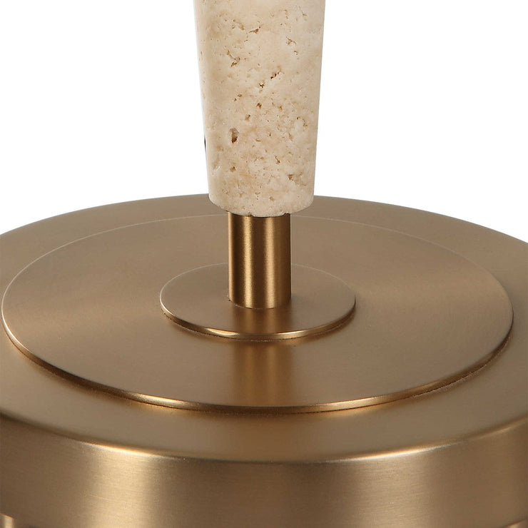 Uttermost Palu Beige Travertine Table Lamp With White Linen Shade