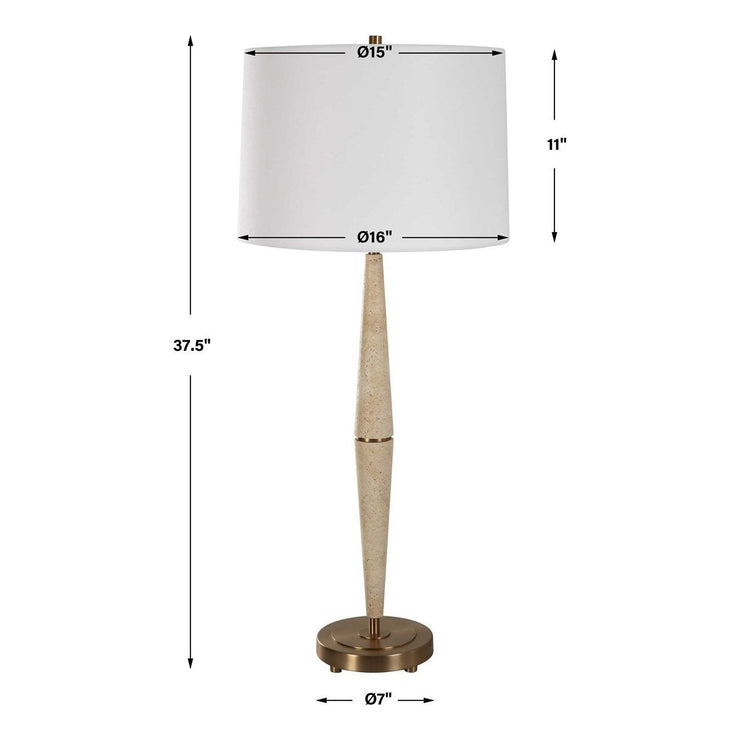 Uttermost Palu Beige Travertine Table Lamp With White Linen Shade