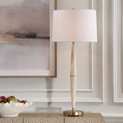 Uttermost Palu Beige Travertine Table Lamp With White Linen Shade