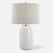 Uttermost Odawa Off-White Crackled Glazed Ceramic Table Lamp With Light Gray Linen Shade