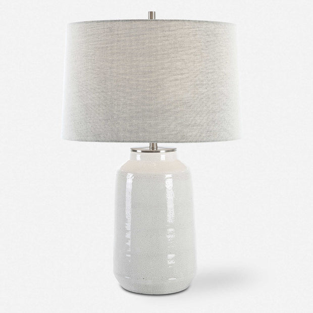 Uttermost Odawa Off-White Crackled Glazed Ceramic Table Lamp With Light Gray Linen Shade