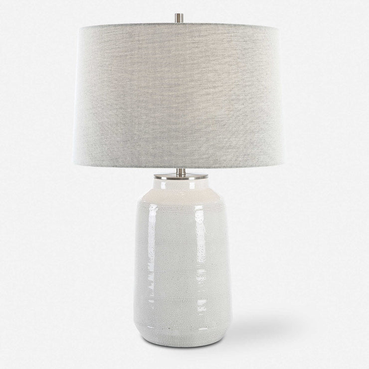 Uttermost Odawa Off-White Crackled Glazed Ceramic Table Lamp With Light Gray Linen Shade