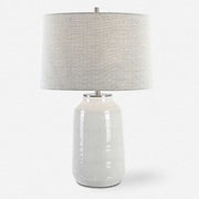 Uttermost Odawa Off-White Crackled Glazed Ceramic Table Lamp With Light Gray Linen Shade