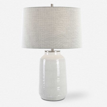 Uttermost Odawa Off-White Crackled Glazed Ceramic Table Lamp With Light Gray Linen Shade