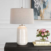Uttermost Odawa Off-White Crackled Glazed Ceramic Table Lamp With Light Gray Linen Shade
