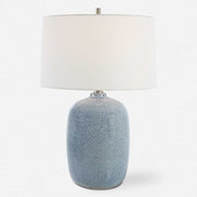 Uttermost Jubilee Sky Blue Glazed Ceramic Table Lamp With White Linen Shade