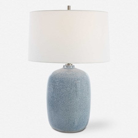 Uttermost Jubilee Sky Blue Glazed Ceramic Table Lamp With White Linen Shade