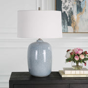 Uttermost Jubilee Sky Blue Glazed Ceramic Table Lamp With White Linen Shade