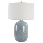 Uttermost Jubilee Sky Blue Glazed Ceramic Table Lamp With White Linen Shade