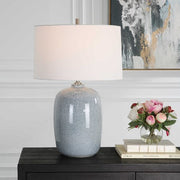 Uttermost Jubilee Sky Blue Glazed Ceramic Table Lamp With White Linen Shade