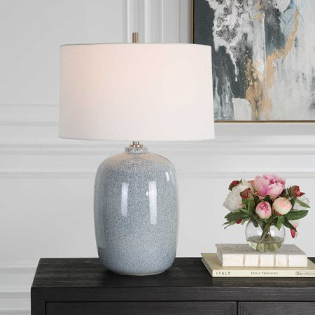 Uttermost Jubilee Sky Blue Glazed Ceramic Table Lamp With White Linen Shade