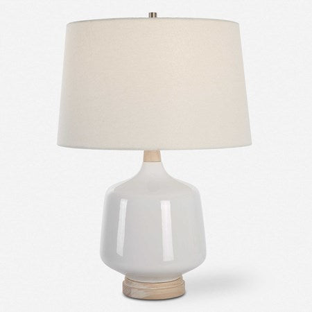 Uttermost Opal White Gloss Glazed Ceramic Table Lamp With Off-White Linen Shade