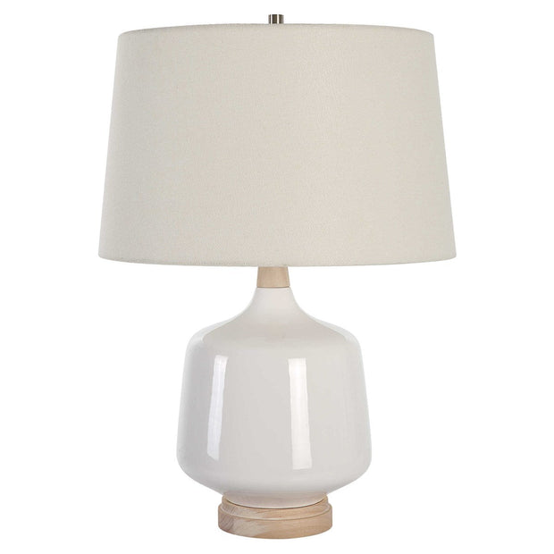 Uttermost Opal White Gloss Glazed Ceramic Table Lamp With Off-White Linen Shade