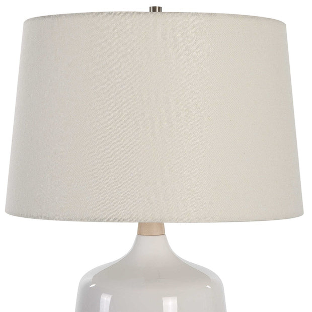 Uttermost Opal White Gloss Glazed Ceramic Table Lamp With Off-White Linen Shade