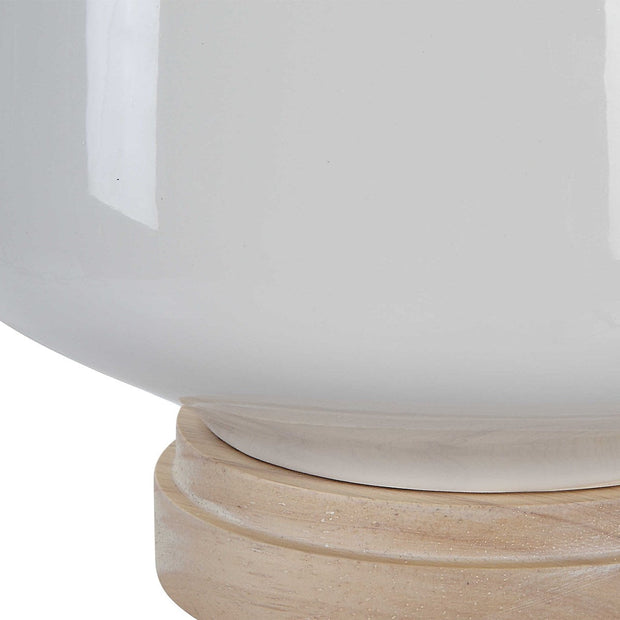 Uttermost Opal White Gloss Glazed Ceramic Table Lamp With Off-White Linen Shade