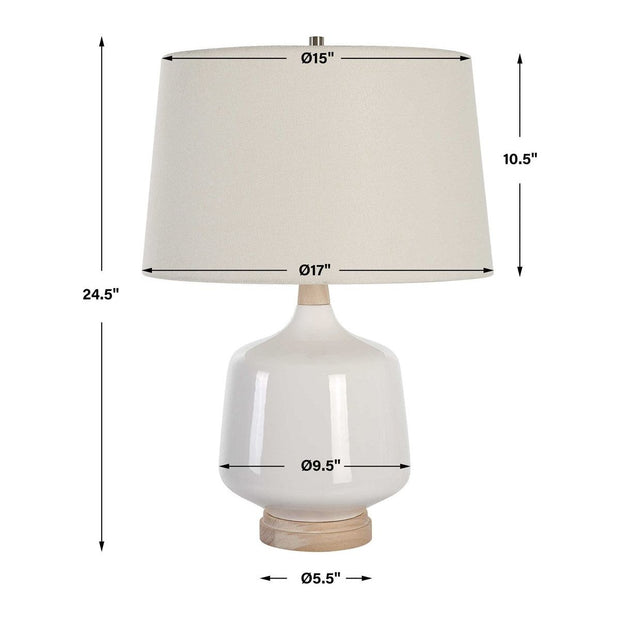 Uttermost Opal White Gloss Glazed Ceramic Table Lamp With Off-White Linen Shade