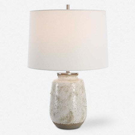 Uttermost Medan Taupe and Dove Gray Glazed Ceramic Table Lamp With White Linen Shade