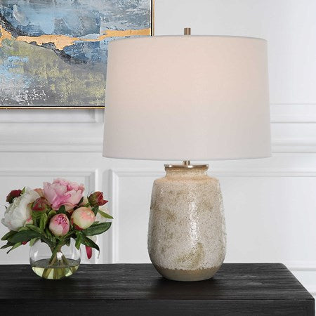 Uttermost Medan Taupe and Dove Gray Glazed Ceramic Table Lamp With White Linen Shade