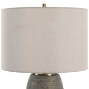 Uttermost Gorda Textured Bronze and Green Patina CeramicTable Lamp With Beige Linen Shade