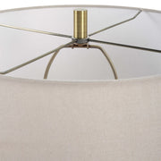 Uttermost Gorda Textured Bronze and Green Patina CeramicTable Lamp With Beige Linen Shade