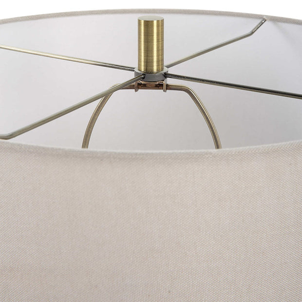 Uttermost Gorda Textured Bronze and Green Patina CeramicTable Lamp With Beige Linen Shade