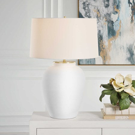 Uttermost Adelaide Chalk White Ceramic Table Lamp With Linen Shade