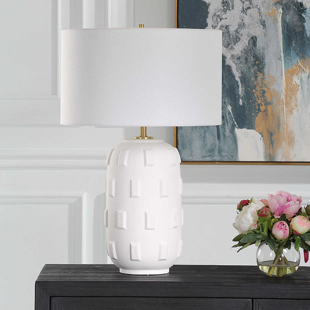 Uttermost Emerie Chalk White Glaze Porcelain Table Lamp With Linen Shade
