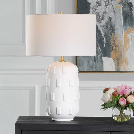Uttermost Emerie Chalk White Glaze Porcelain Table Lamp With Linen Shade