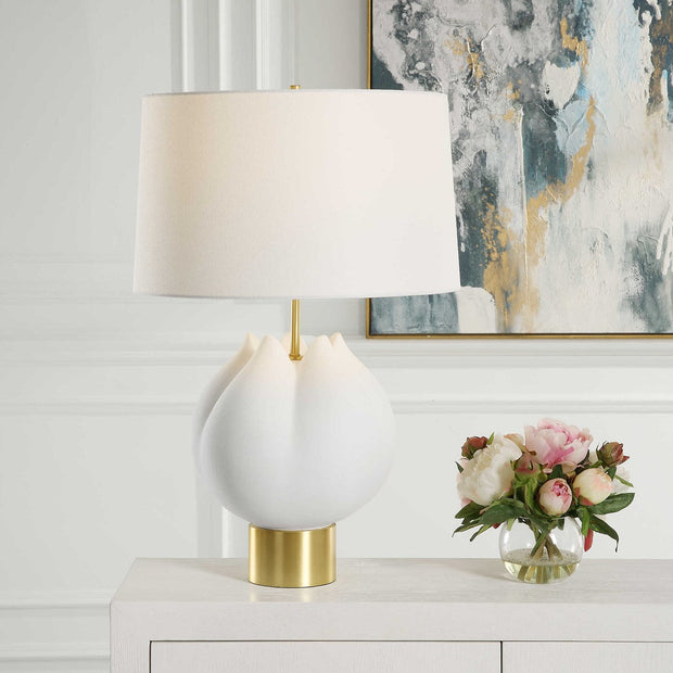 Uttermost In Bloom Chalk White Glazed Porcelain Table Lamp With Linen Shade