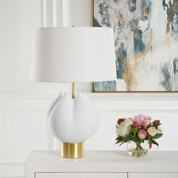 Uttermost In Bloom Chalk White Glazed Porcelain Table Lamp With Linen Shade