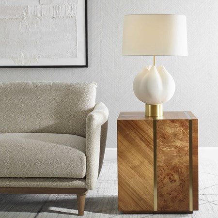Uttermost In Bloom Chalk White Glazed Porcelain Table Lamp With Linen Shade