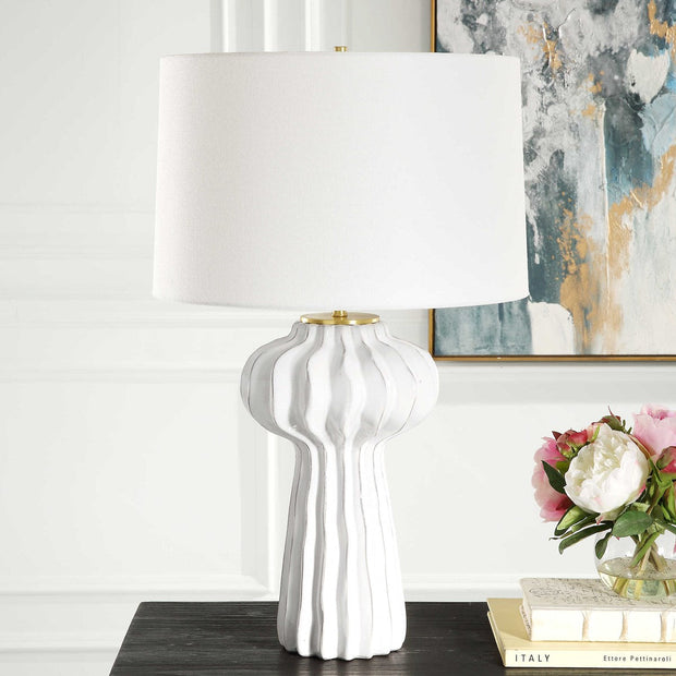 Uttermost Wrenley Off-White Glazed Porcelain Table Lamp With White Linen Shade