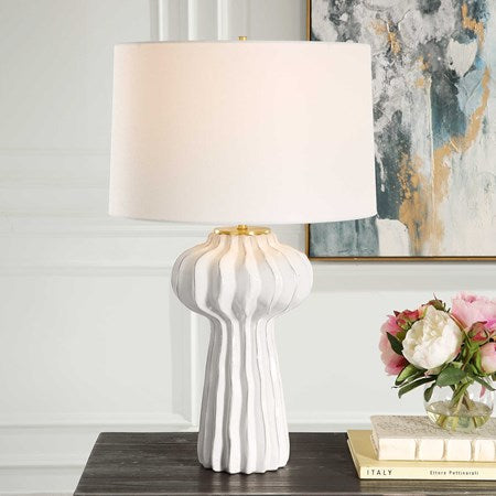 Uttermost Wrenley Off-White Glazed Porcelain Table Lamp With White Linen Shade