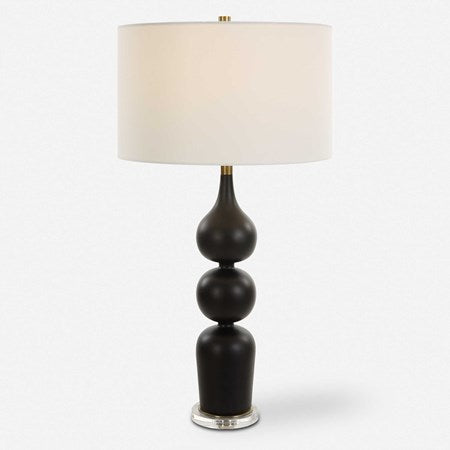 Uttermost Caviar Matte Black Glazed Ceramic Table Lamp With White Linen Shade
