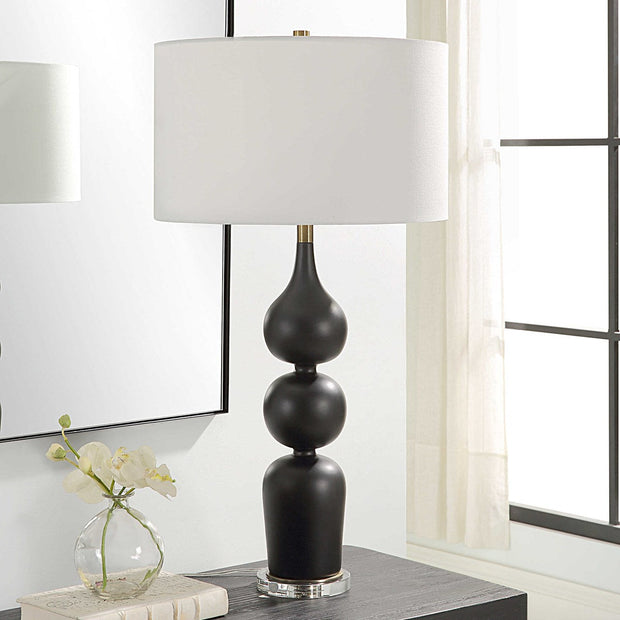 Uttermost Caviar Matte Black Glazed Ceramic Table Lamp With White Linen Shade