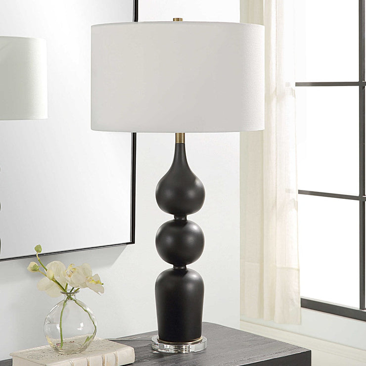 Uttermost Caviar Matte Black Glazed Ceramic Table Lamp With White Linen Shade